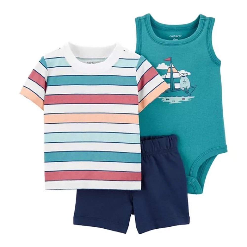 CARTERS Baby Boy Carter's Walrus Romper, Tee & Shorts Set